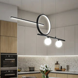 Black/White Metal Suspension Light: Modern Bar And Circle Design Led Island Lighting For Dining Room