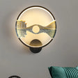 Black/White Round Bridge Wall Mural Led Acrylic Light Fixture Oriental Style Black