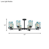 Black/White Stained Glass Semi Mount Cylinder Ceiling Light - 3/6/8 Lights Baroque Style