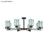 Black/White Stained Glass Semi Mount Cylinder Ceiling Light - 3/6/8 Lights Baroque Style