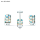Black/White Stained Glass Semi Mount Cylinder Ceiling Light - 3/6/8 Lights Baroque Style