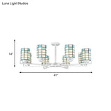 Black/White Stained Glass Semi Mount Cylinder Ceiling Light - 3/6/8 Lights Baroque Style