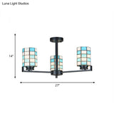 Black/White Stained Glass Semi Mount Cylinder Ceiling Light - 3/6/8 Lights Baroque Style