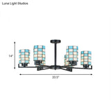 Black/White Stained Glass Semi Mount Cylinder Ceiling Light - 3/6/8 Lights Baroque Style