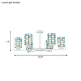 Black/White Stained Glass Semi Mount Cylinder Ceiling Light - 3/6/8 Lights Baroque Style