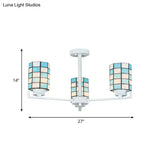 Black/White Stained Glass Semi Mount Cylinder Ceiling Light - 3/6/8 Lights Baroque Style