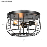 Black Wire Cage Metal Flush Mount Pendant Light - Industrial Style With 3 Lights Perfect For