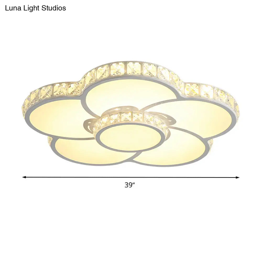 Bloom Flush Mount Led Ceiling Light Fixture With Inlaid Crystal - White Acrylic Warm/White