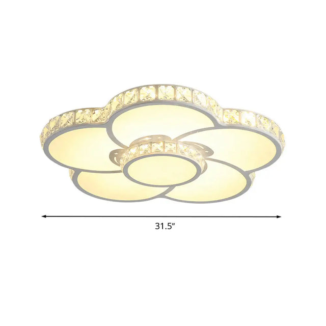 Bloom Flush Mount Led Ceiling Light Fixture With Inlaid Crystal - White Acrylic Warm/White