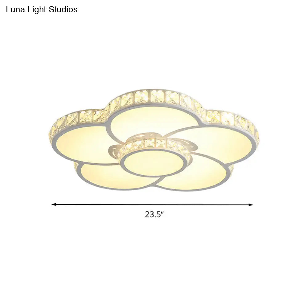 Bloom Flush Mount Led Ceiling Light Fixture With Inlaid Crystal - White Acrylic Warm/White