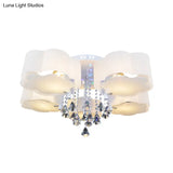 Bloom Glass Flush Mount Lamp With Crystal Draping - Contemporary Design 3/5 Heads White Light