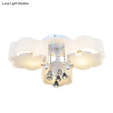 Bloom Glass Flush Mount Lamp With Crystal Draping - Contemporary Design 3/5 Heads White Light