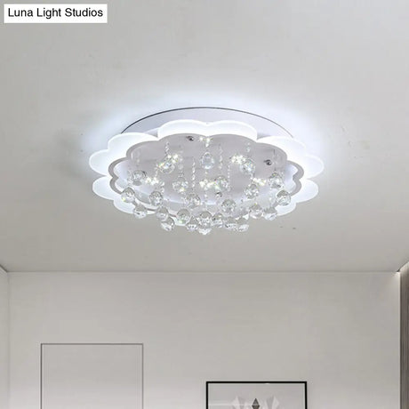 Bloom Led Ceiling Light With Crystal Ball White Acrylic Flush Mount - 22’/25.5’ Width