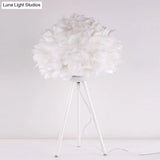 Bloom Nordic Feather Nightstand Lamp - Single White/Pink Table Light With Tripod For Bedroom