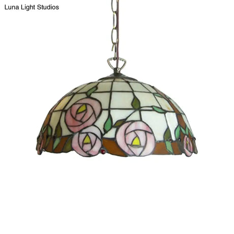 Bloom Tiffany Handcrafted Art Glass Pendant Light - 12’/16’ Wide Pink Down Lighting Fixture