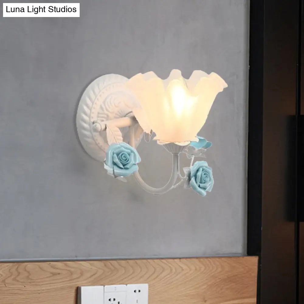 Blossom Bedside Wall Sconce - Pastoral Matte Glass 1-Light Blue/Pink Fixture