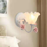 Blossom Bedside Wall Sconce - Pastoral Matte Glass 1-Light Blue/Pink Fixture Pink