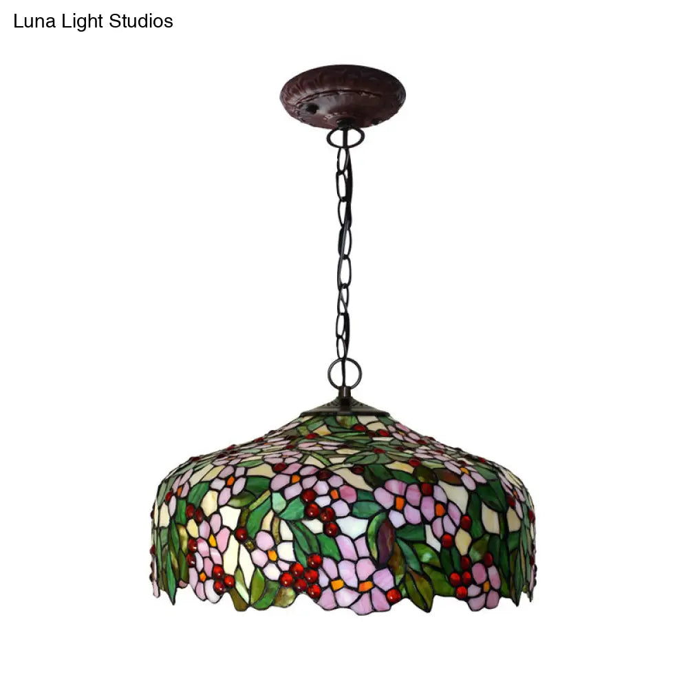 Blossom Hanging Chandelier - Pink/Green Victorian Pendant Light 3-Light Ceiling Fixture For Dining