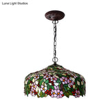 Blossom Hanging Chandelier - Pink/Green Victorian Pendant Light 3-Light Ceiling Fixture For Dining