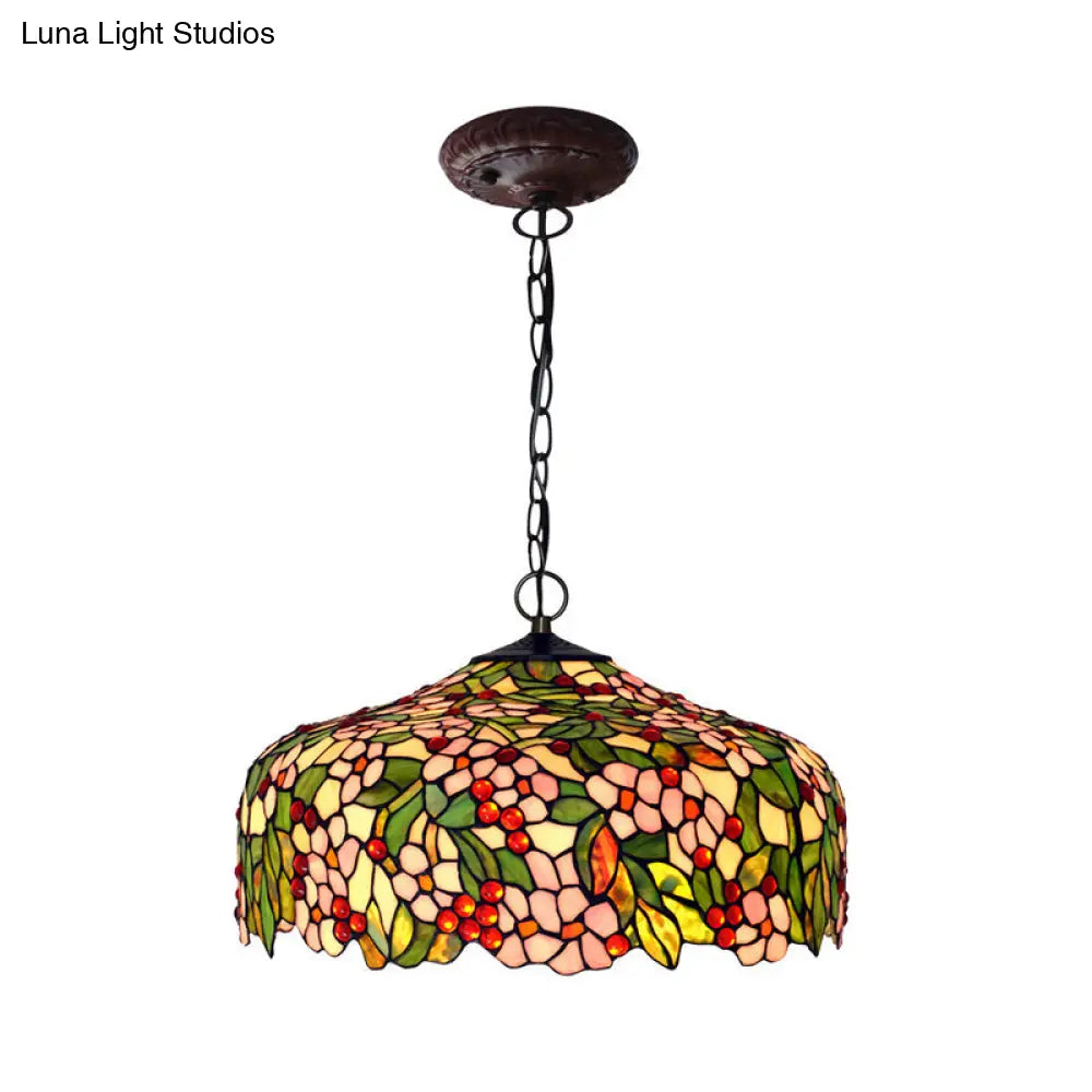 Blossom Hanging Chandelier - Pink/Green Victorian Pendant Light 3-Light Ceiling Fixture For Dining