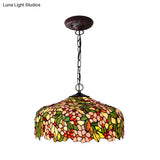 Blossom Hanging Chandelier - Pink/Green Victorian Pendant Light 3-Light Ceiling Fixture For Dining