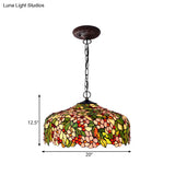 Blossom Hanging Chandelier - Pink/Green Victorian Pendant Light 3-Light Ceiling Fixture For Dining