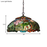 Blossom Hanging Chandelier - Pink/Green Victorian Pendant Light 3-Light Ceiling Fixture For Dining