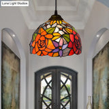 Blossom Orange Tiffany Pendant Light - Bedroom Ceiling With Cut Glass Shade