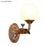 Blossom Sconce Wall Lamp With Oiled Bronze Finish And Milky Glass Shade For Living Room Lighting