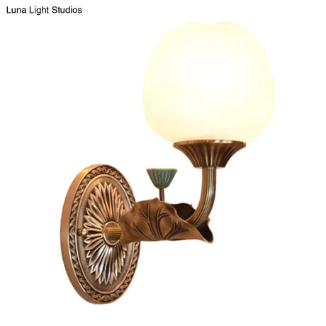Blossom Sconce Wall Lamp With Oiled Bronze Finish And Milky Glass Shade For Living Room Lighting