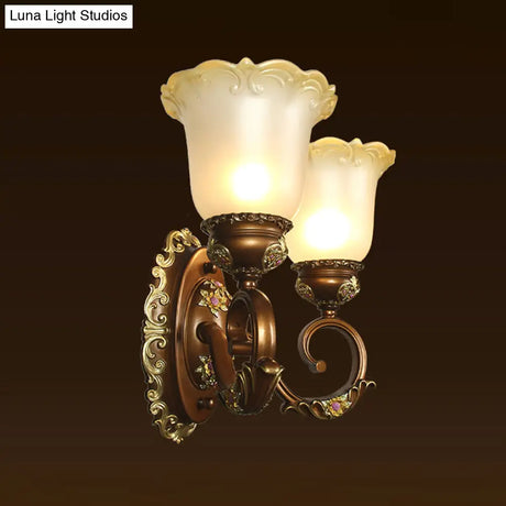 Blossom Shaped Retro-Style Crystal Sconce Wall Light In Brown