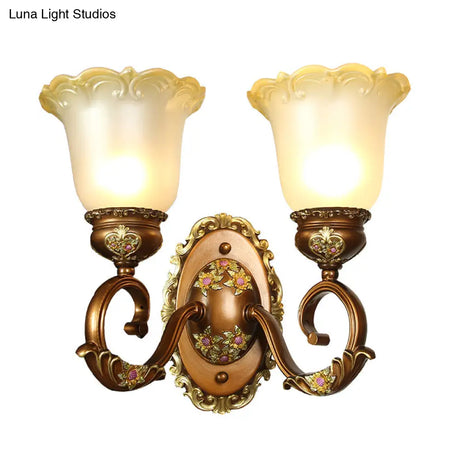 Blossom Shaped Retro-Style Crystal Sconce Wall Light In Brown