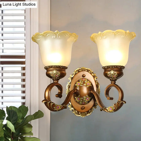 Blossom Shaped Retro-Style Crystal Sconce Wall Light In Brown