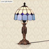 Blue And White Glass Bowl Table Lamp - Tiffany-Inspired 1-Light Night Light For Bedroom