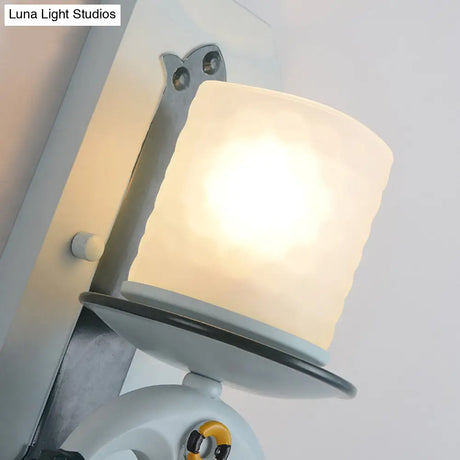 Blue Antique Style Milk Glass Cylinder Wall Light With Anchor Deco Sconce For Front Door