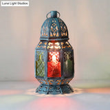 Blue Antiqued Metal Desk Lamp With Textured Glass Shade