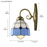 Blue Art Glass Dome Wall Sconce With Vintage Grid Design - Perfect For Bathroom