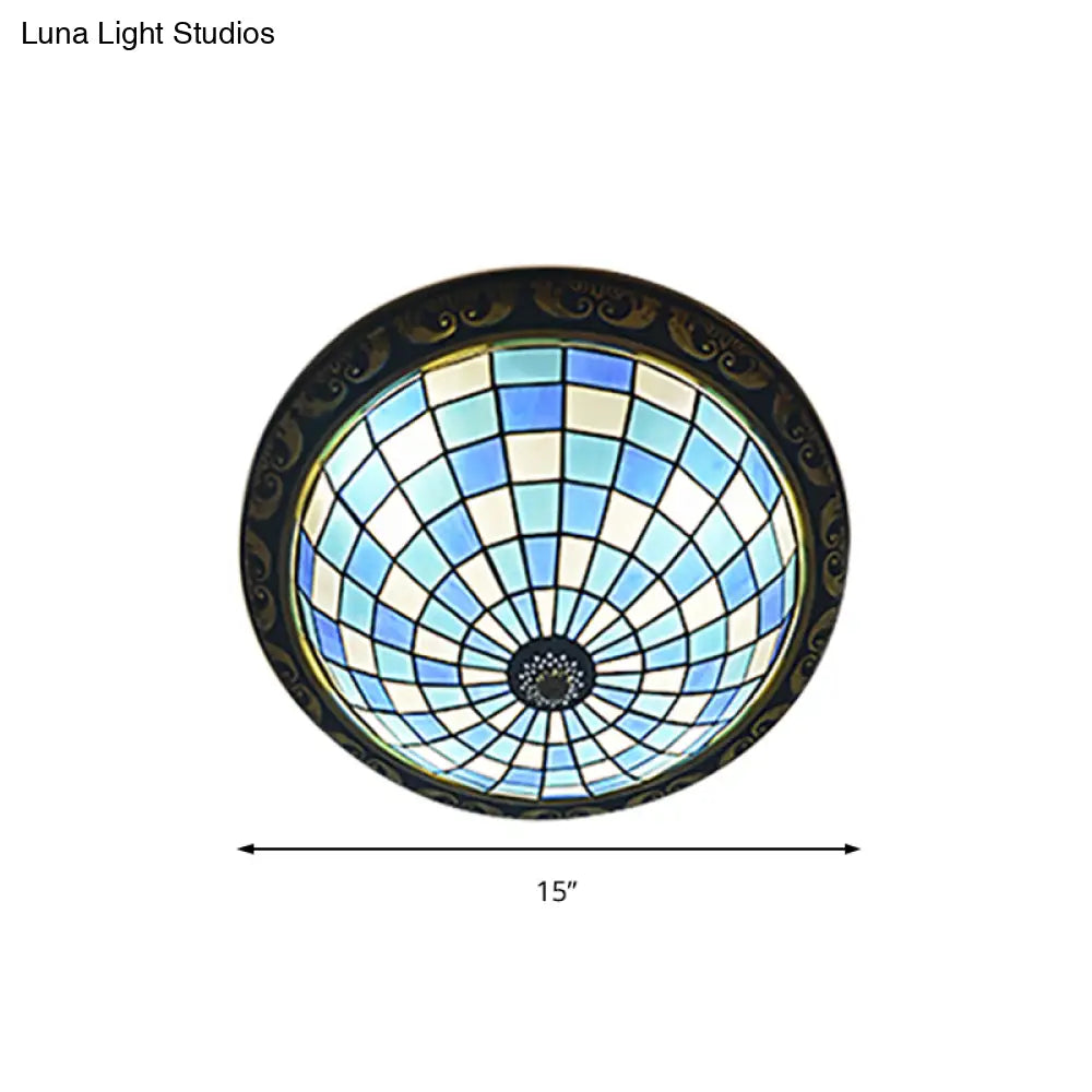 Blue Art Glass Mosaic Tiffany Bowl Ceiling Light For Restaurant And Barhroom