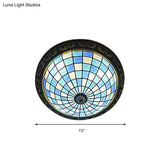 Blue Art Glass Mosaic Tiffany Bowl Ceiling Light For Restaurant And Barhroom