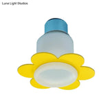 Blue Blossom Ceiling Mount Light With Hanging Butterfly: 7 - Head Wood Lamp For Child Bedroom