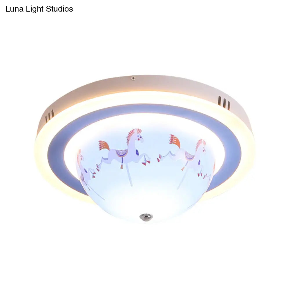 Blue Cartoon Animal Flush Mount Ceiling Light For Nursing Room - Acrylic Fixture