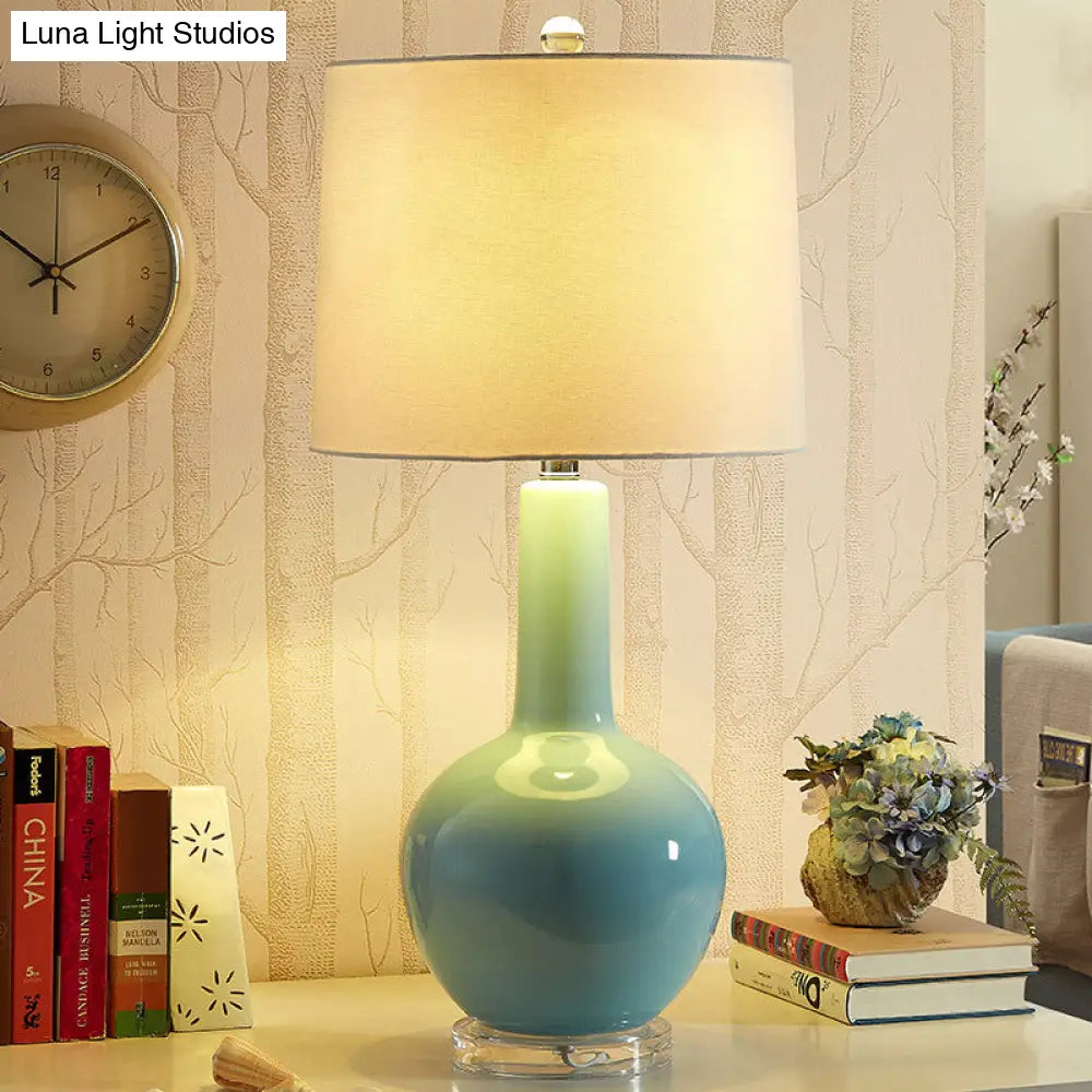 Blue Ceramic Urn-Shaped Nightstand Lamp With Reading Light - Contemporary Design