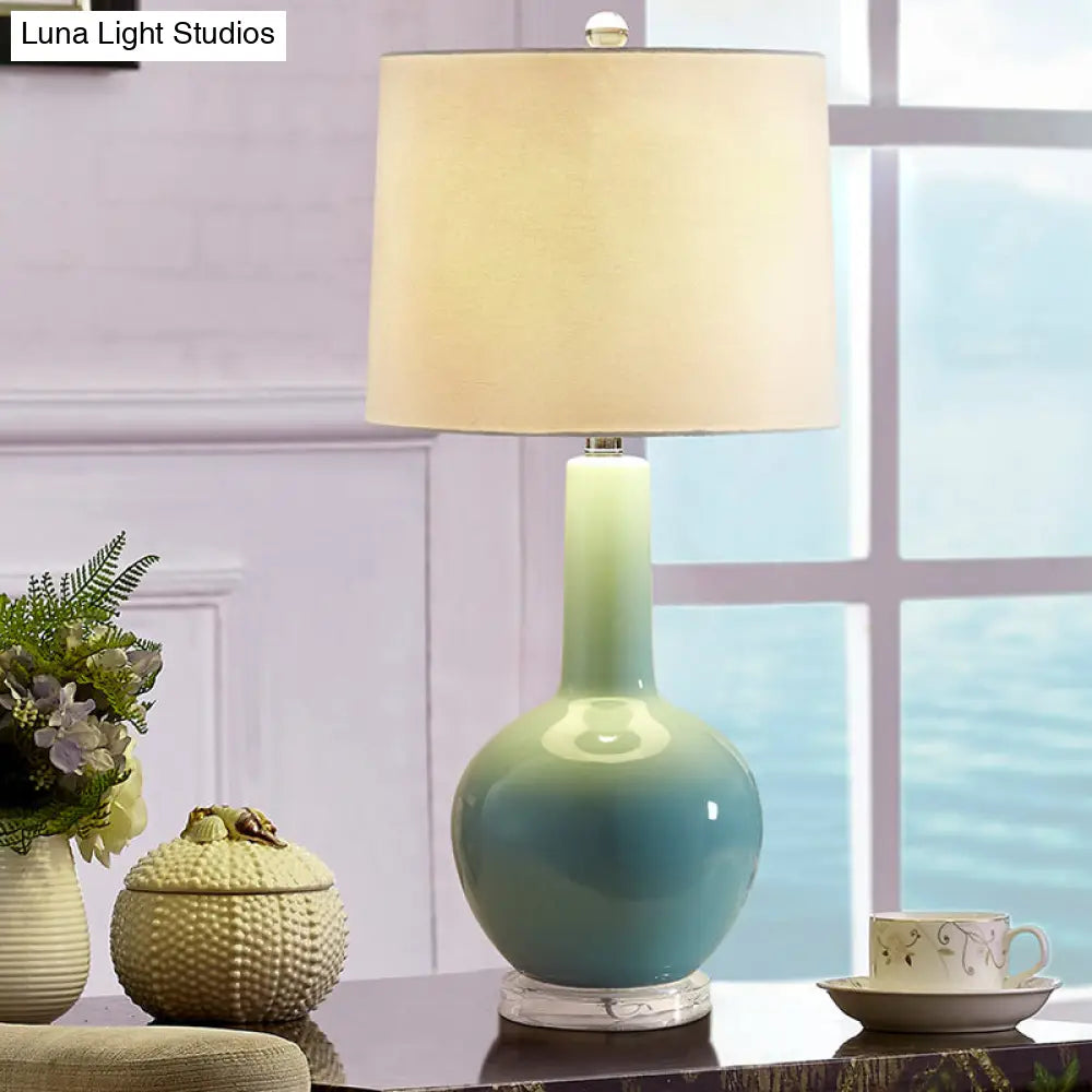 Blue Ceramic Urn-Shaped Nightstand Lamp With Reading Light - Contemporary Design