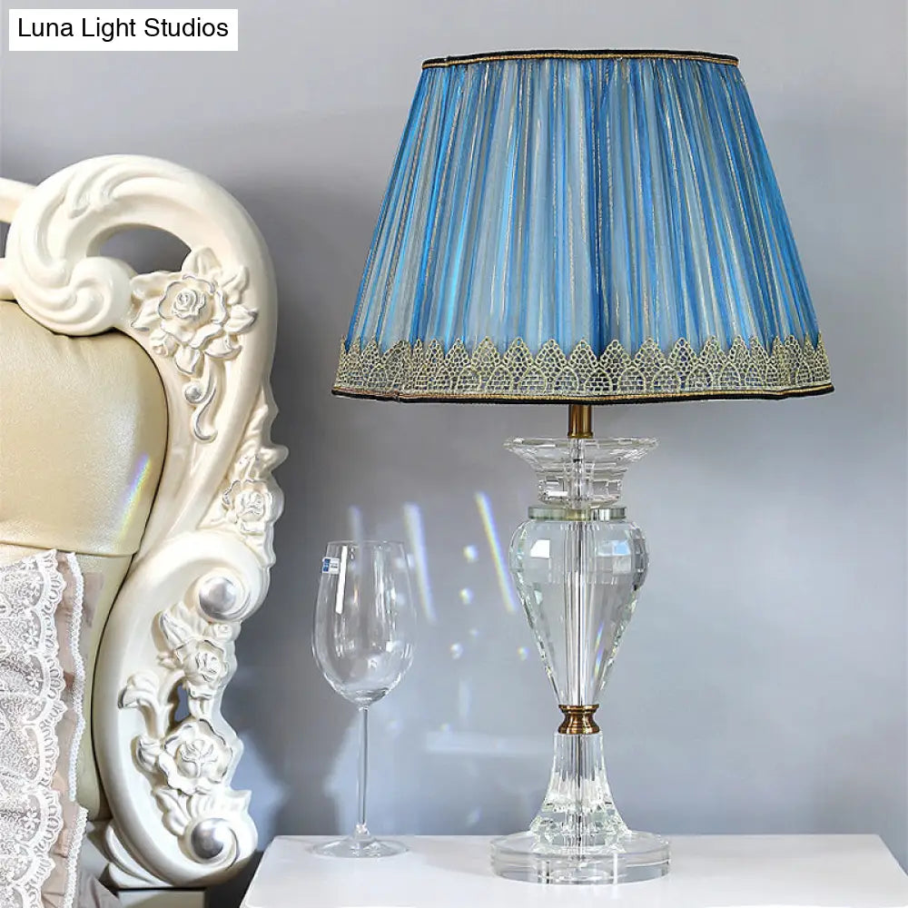Blue Crystal Desk Lamp - Contemporary Urn-Shaped Table Light With Beveled Accent