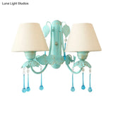 Blue Droplet Conical Fabric Wall Mounted Light With 2 Heads - Ideal For American Garden & Dining