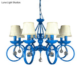 Blue Fabric Cone Pendant Lamp: Classic Chandelier Light Fixture With Crystal Draping Ideal For