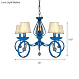 Blue Fabric Cone Pendant Lamp: Classic Chandelier Light Fixture With Crystal Draping Ideal For
