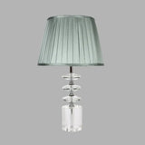 Blue Fabric Night Table Lamp With Clear Crystal Accent - Traditional Conical Design 1 Light