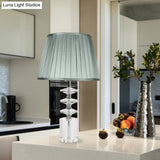 Blue Fabric Night Table Lamp With Clear Crystal Accent - Traditional Conical Design 1 Light