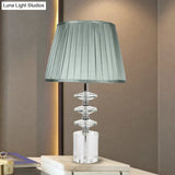Blue Fabric Night Table Lamp With Clear Crystal Accent - Traditional Conical Design 1 Light